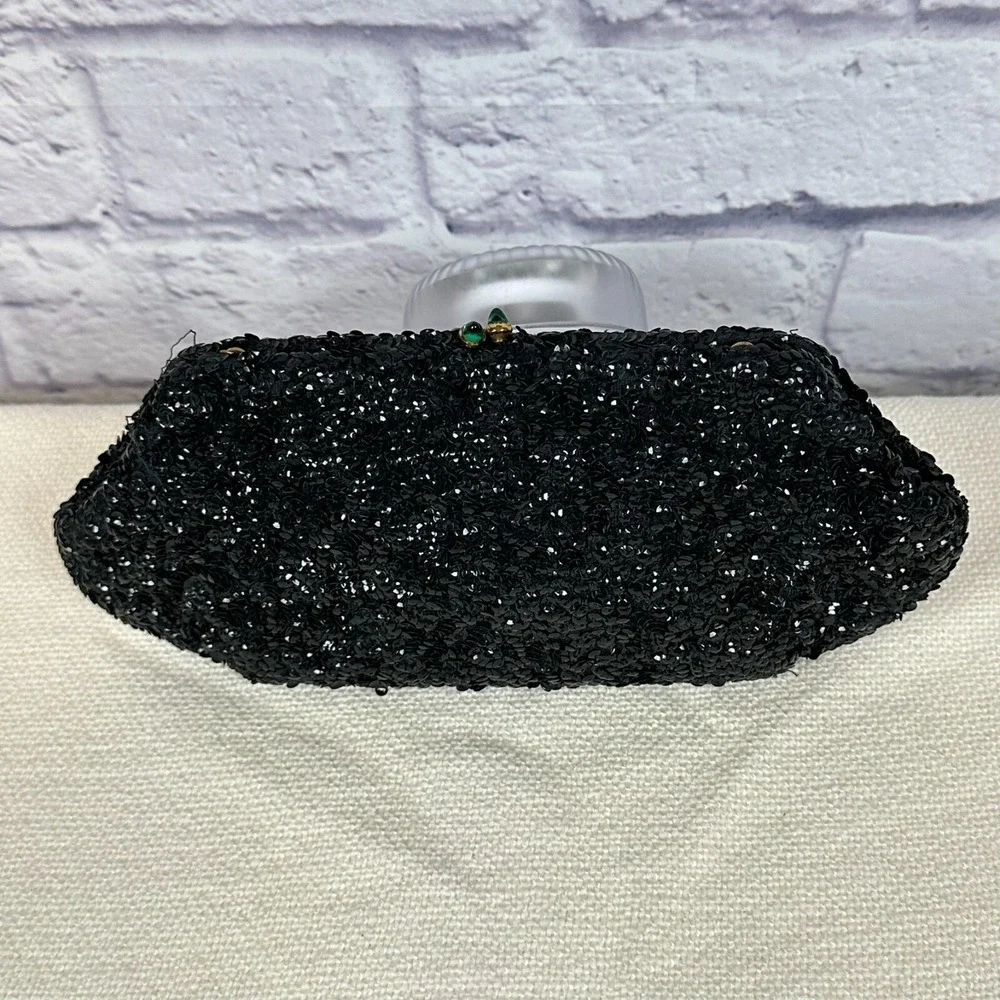 VTG Josef Clutch Beaded Sequins Emerald Kiss Clasp Prom Evening France No Chain